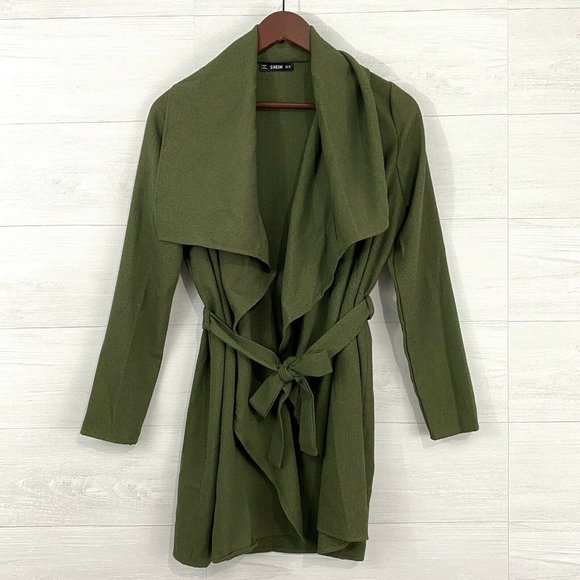 SheIn Sweaters - She In Olive Green Textured Knit Tie Waist Cardiga